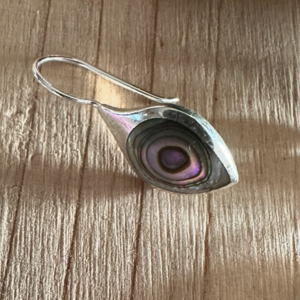 SET - Sterling Silver Abalone Amethyst Pendant Necklace Earrings Set - Picture 8 of 11